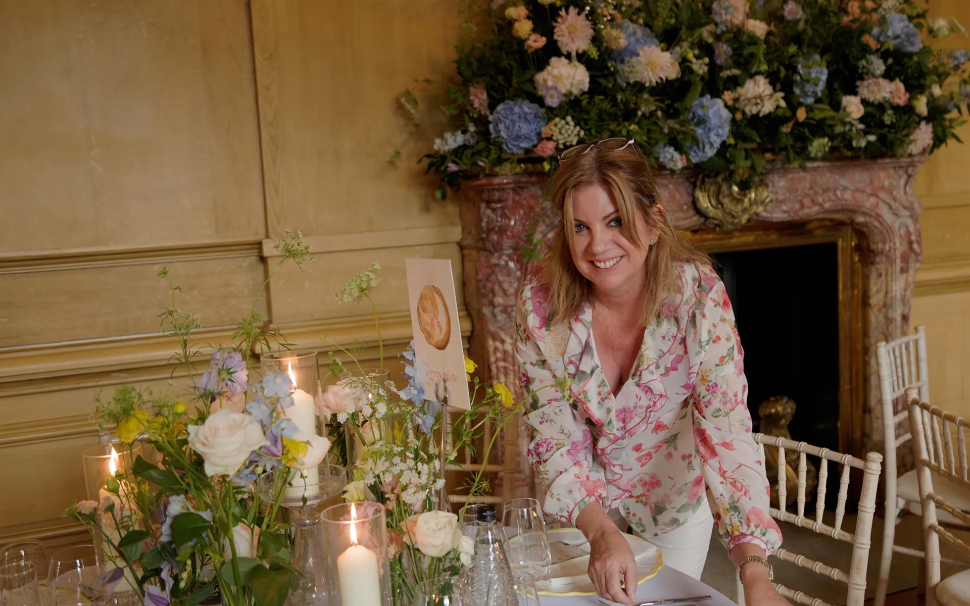 Photo of Siobhan making final wedding preparations